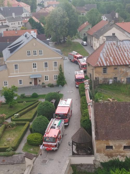 Taktické cvičení zásahu hasičů na hradě Rychmburk